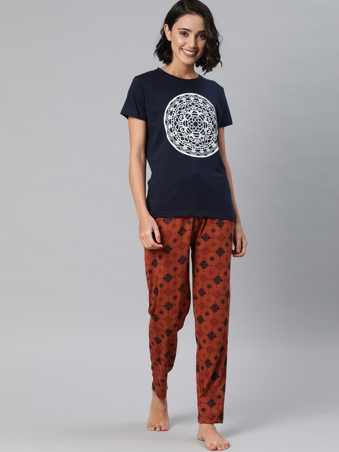 Enviously Young | Navy & Rust T-Shirt and Pyjama Set