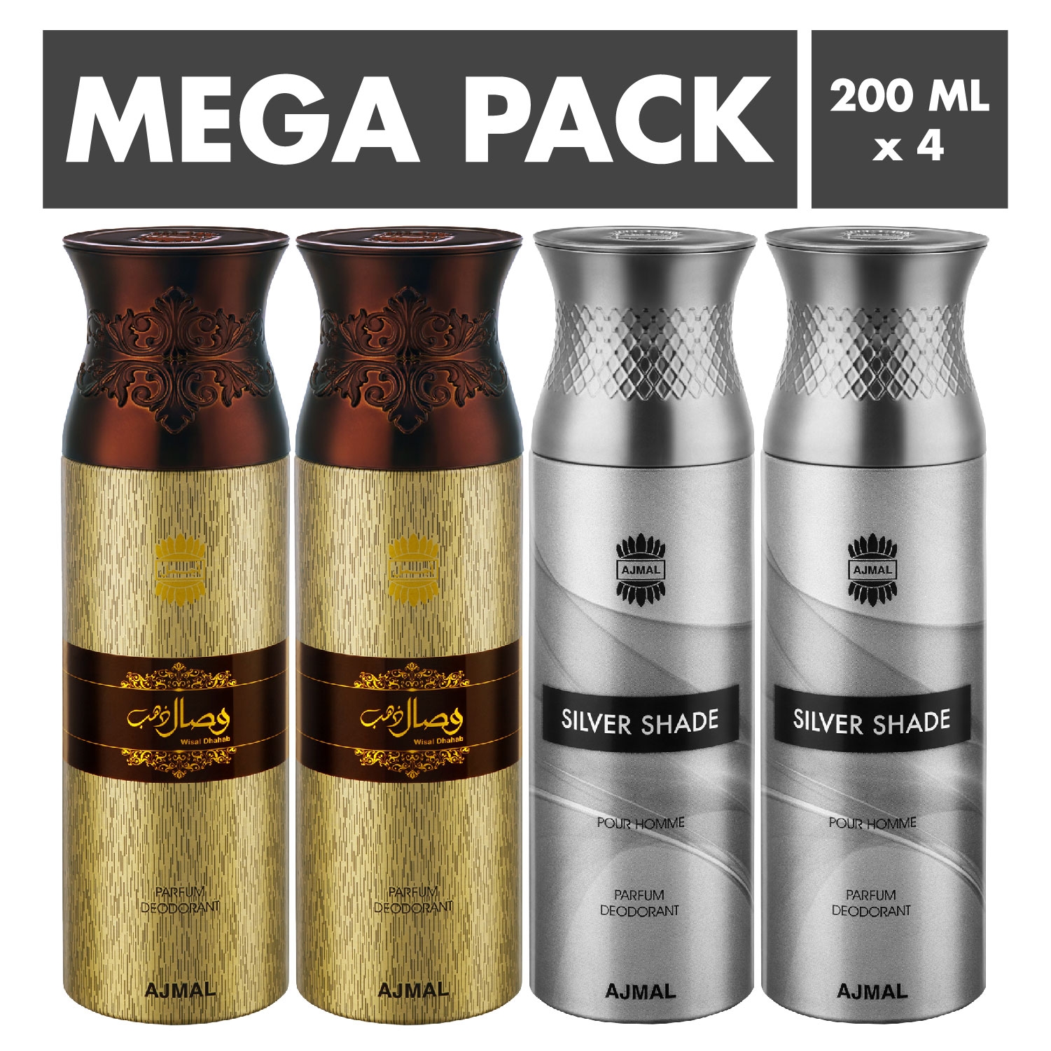 Ajmal | Ajmal Wisal Dhahab & Silver Shade Deodorant Spray- For Men (200 ml, Pack of 4)
