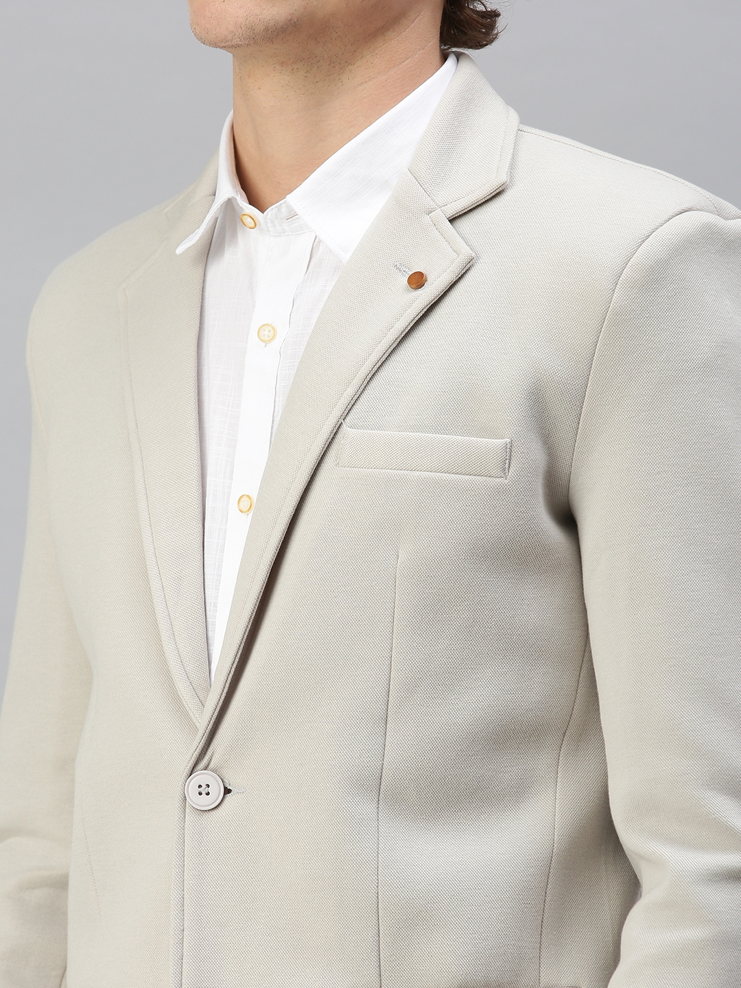 Men's Grey Cotton Blend Solid Blazers