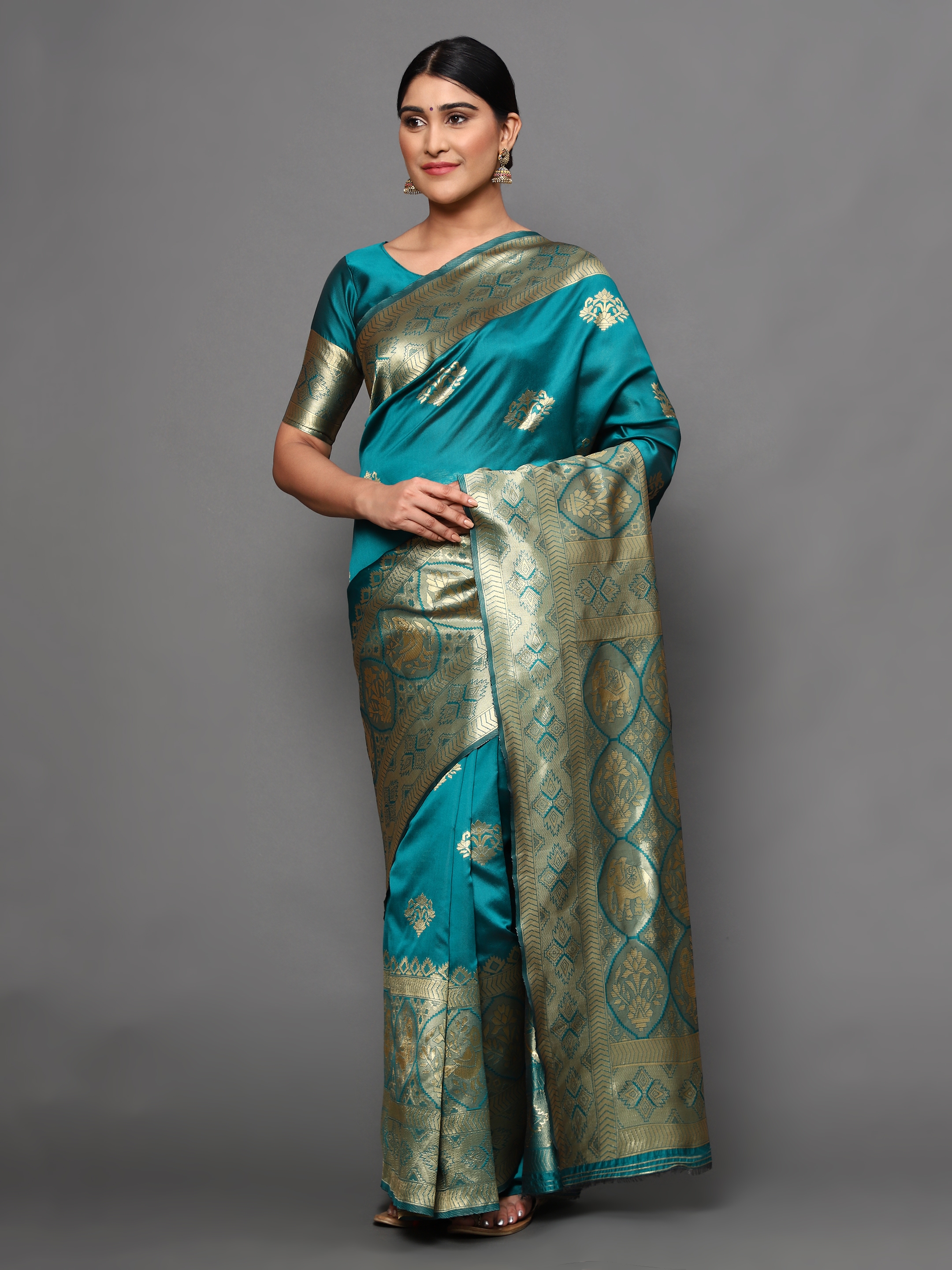 Glemora | Glemora Green Beautiful Ethnic Wear Silk Blend Banarasi Traditional Saree