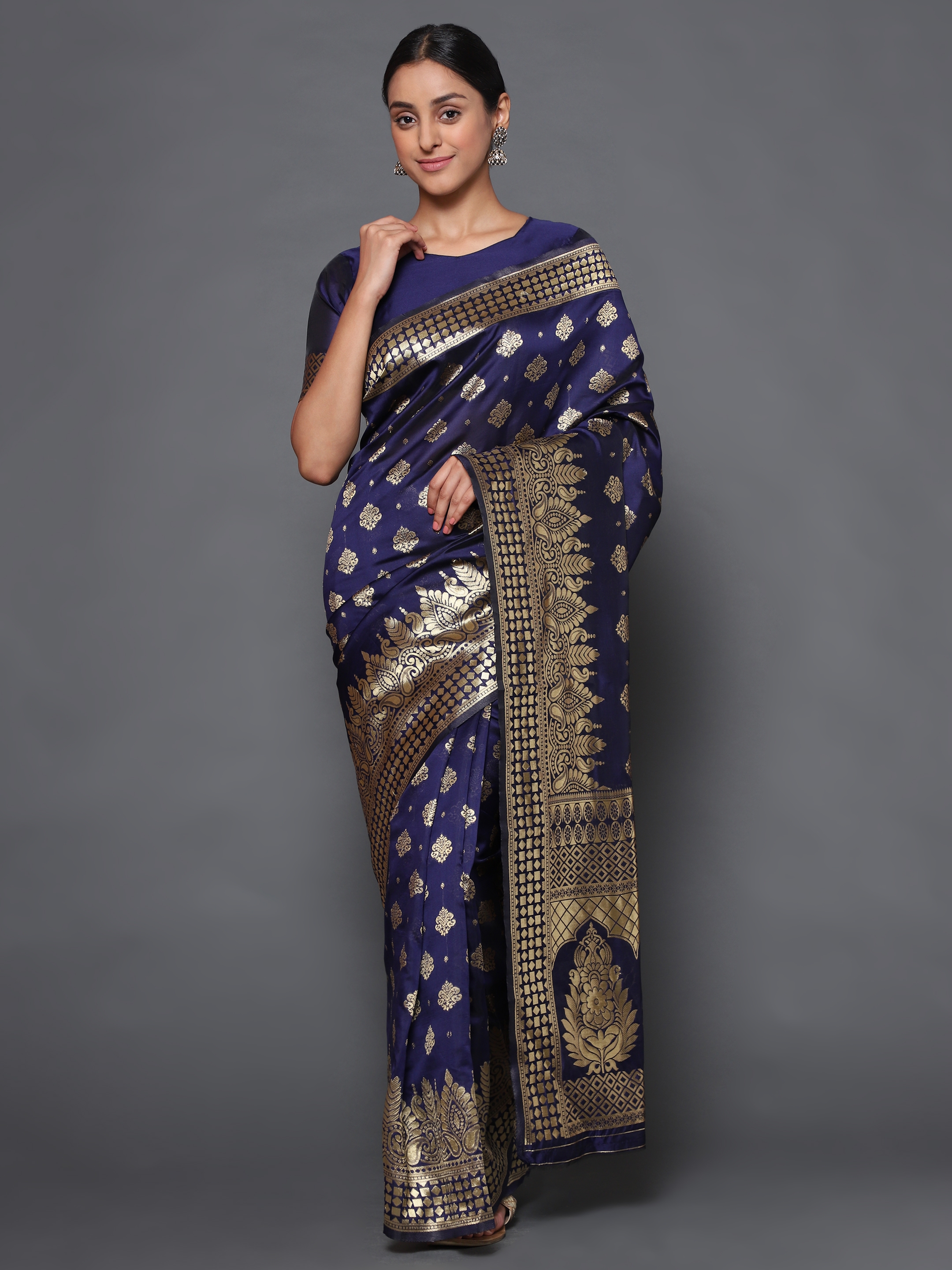 Glemora | Glemora  Nevy Blue Fancy Ethnic Wear Silk Blend Banarasi Traditional Saree