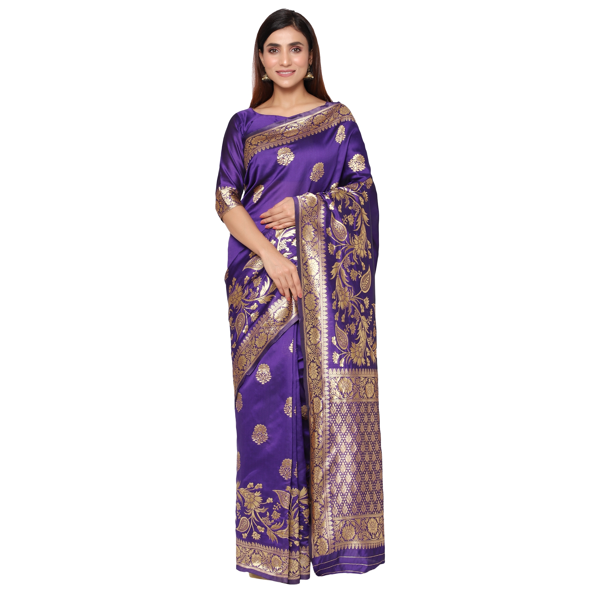 Glemora | Glemora Purple Fancy Ethnic Wear Silk Blend Banarasi Traditional Saree