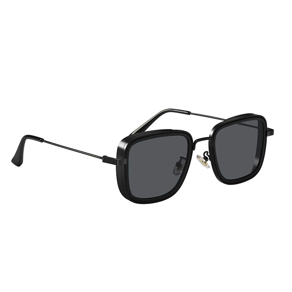 CREATURE | CREATURE Black Metal Body Lightweight Square Sunglasses For Men with UV Protection (Lens-Black|Frame-Black)