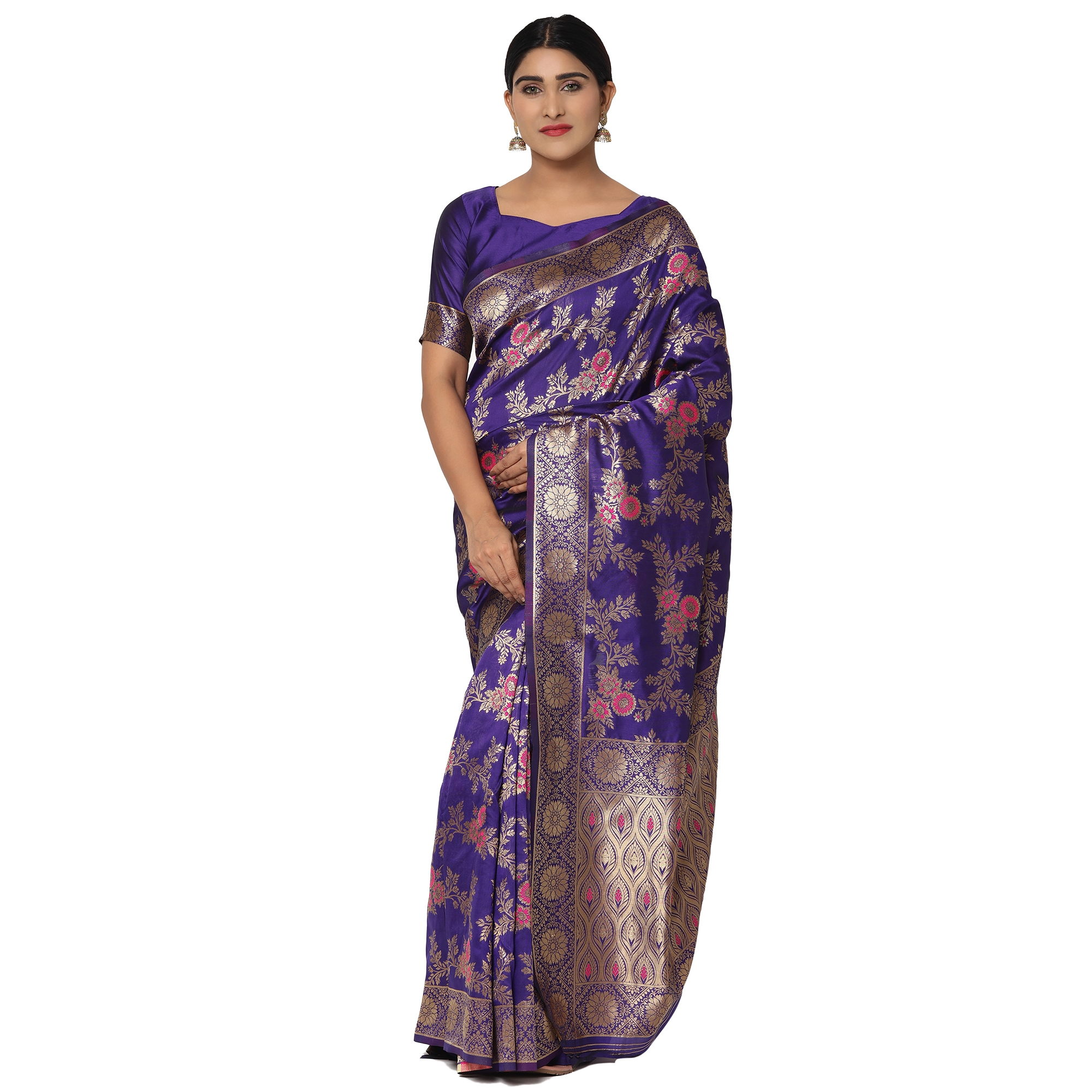 Glemora Purple Designer Ethnic Wear Silk Blend Banarasi Traditional Saree