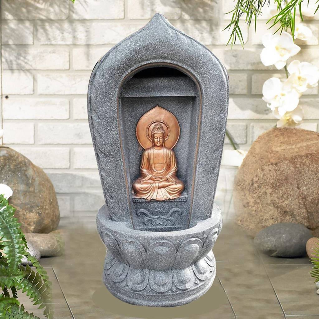 Order Happiness | Order Happiness Buddha Temple Water Fountain (37 x 37 x 94 cm)