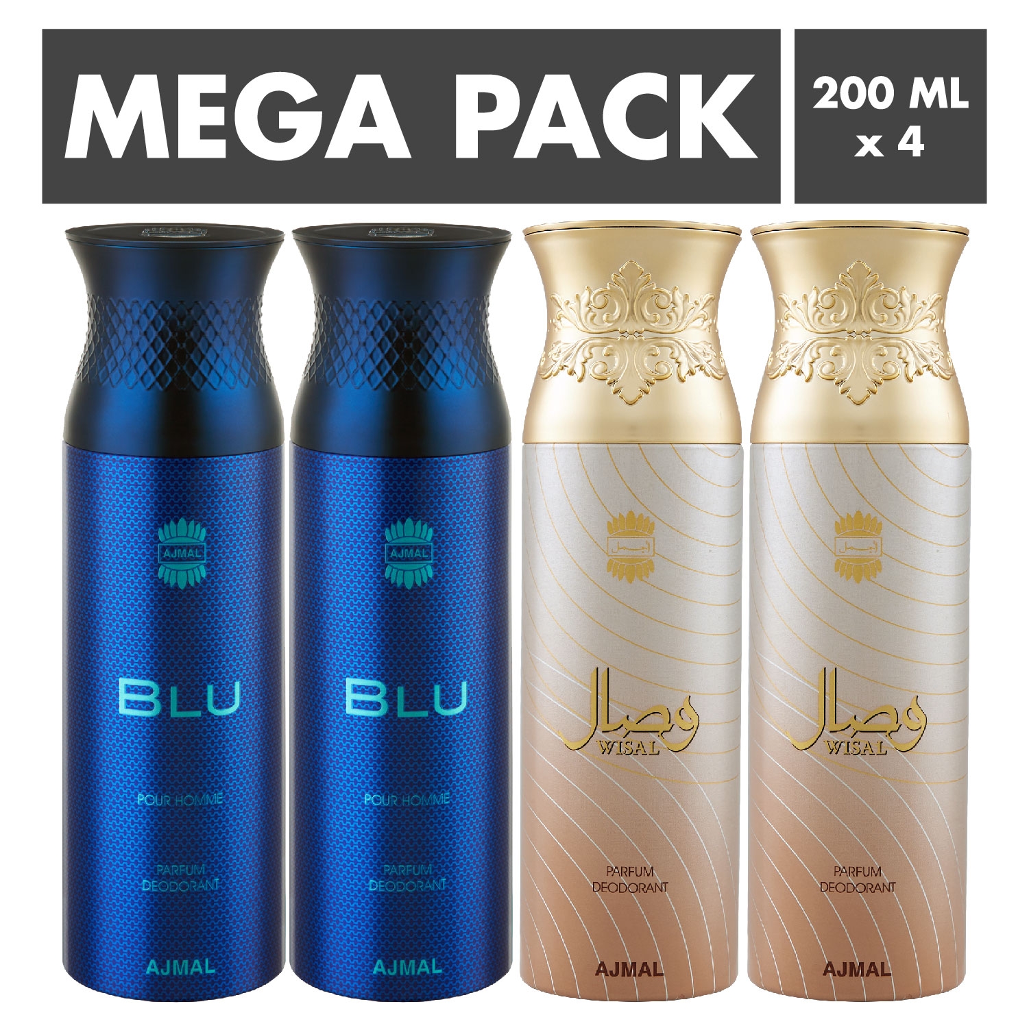 Ajmal | Ajmal Blu & Wisal Deodorant Spray- For Men & Women (200 ml, Pack of 4)