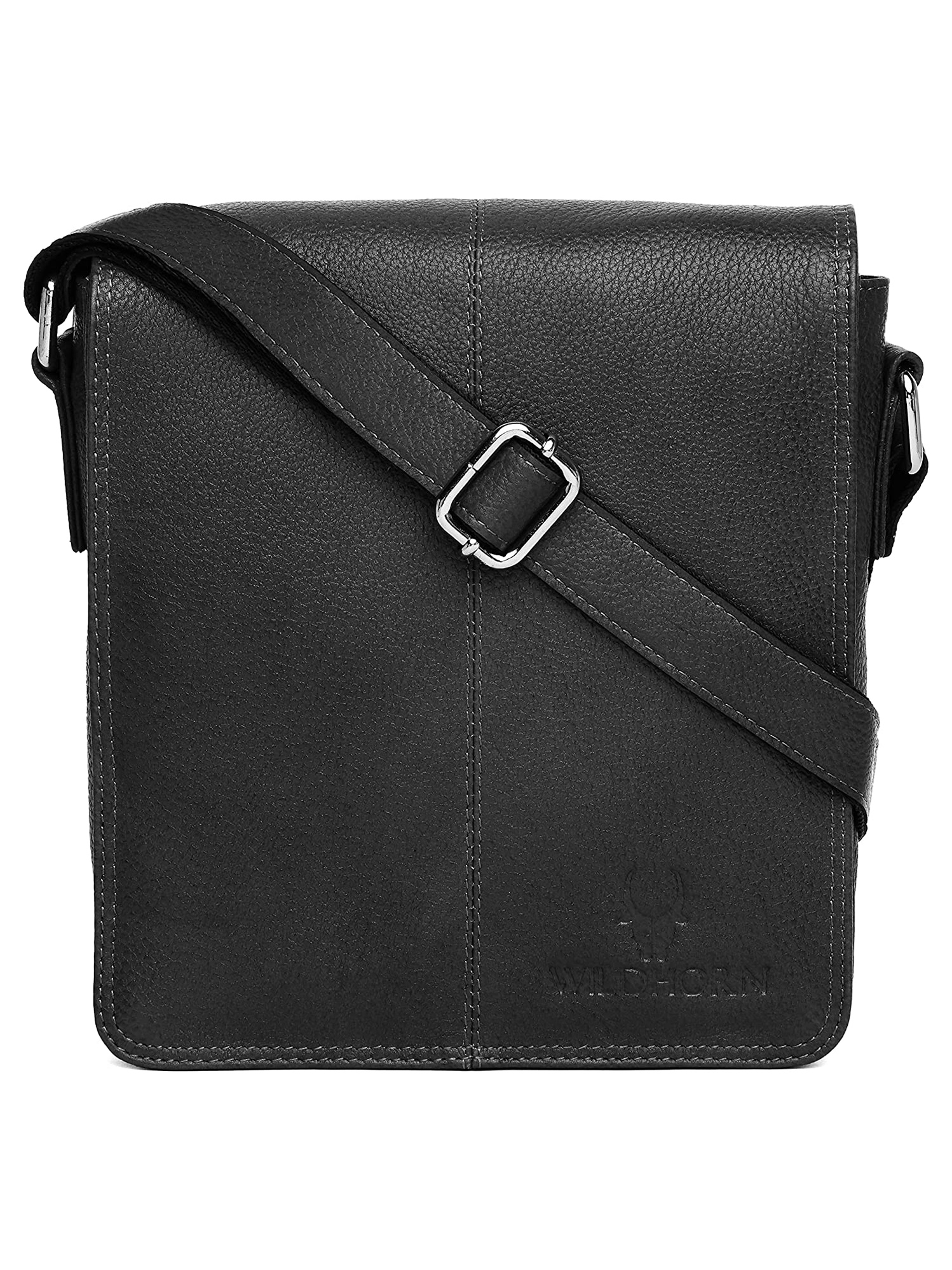 WildHorn | WildHorn 100% Genuine Classic Leather Black Sling Bag for Men