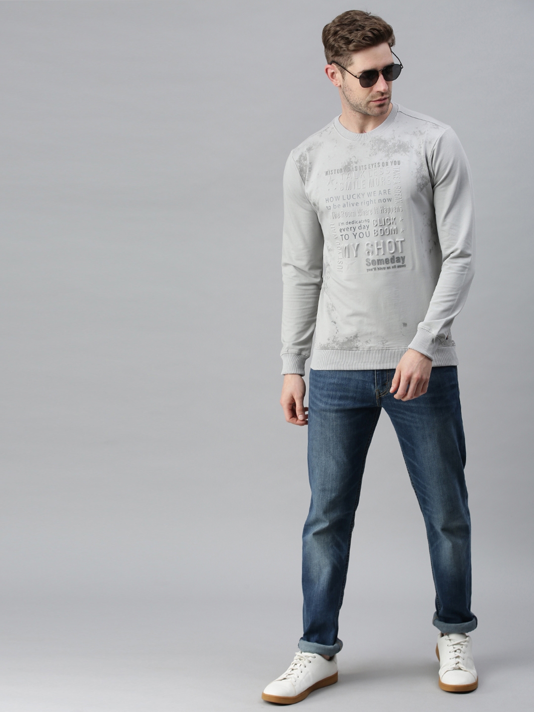 Showoff | Showoff Men's Cotton Casual Grey Textured Sweatshirt 4