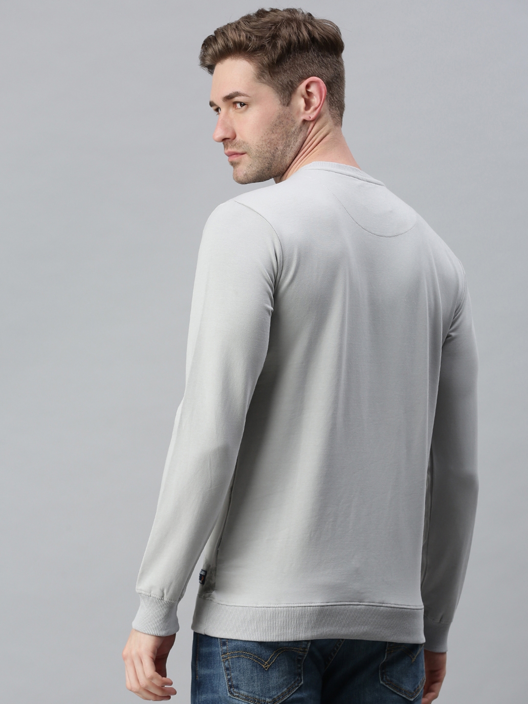 Showoff | Showoff Men's Cotton Casual Grey Textured Sweatshirt 3