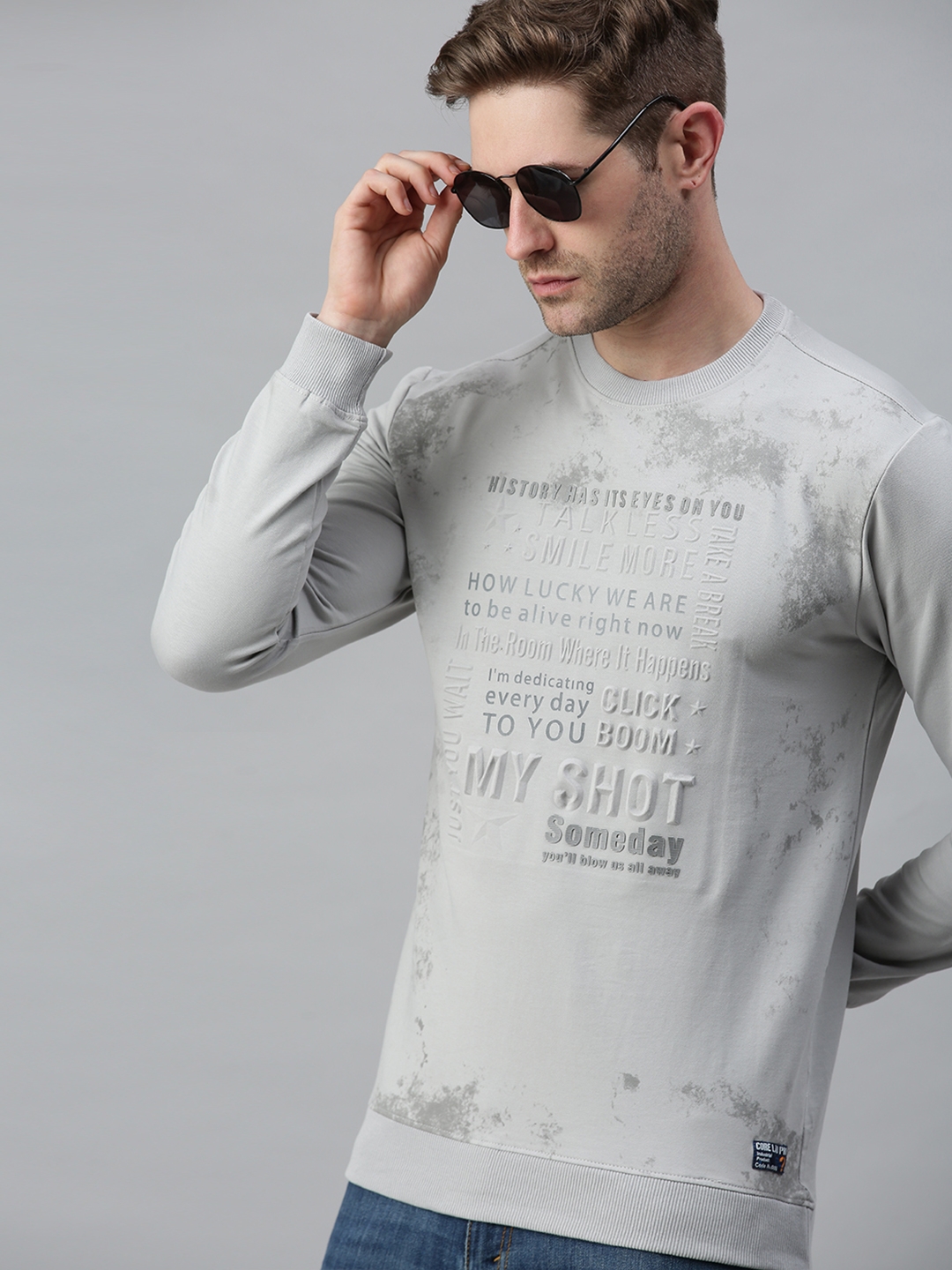 Showoff | Showoff Men's Cotton Casual Grey Textured Sweatshirt 0