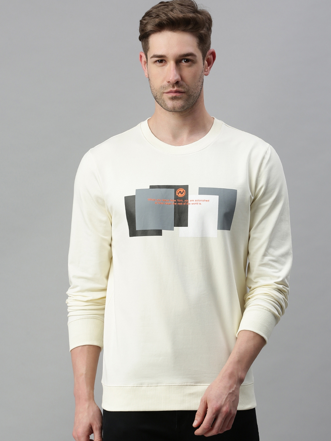 Men's White Cotton Blend Textured Sweatshirts