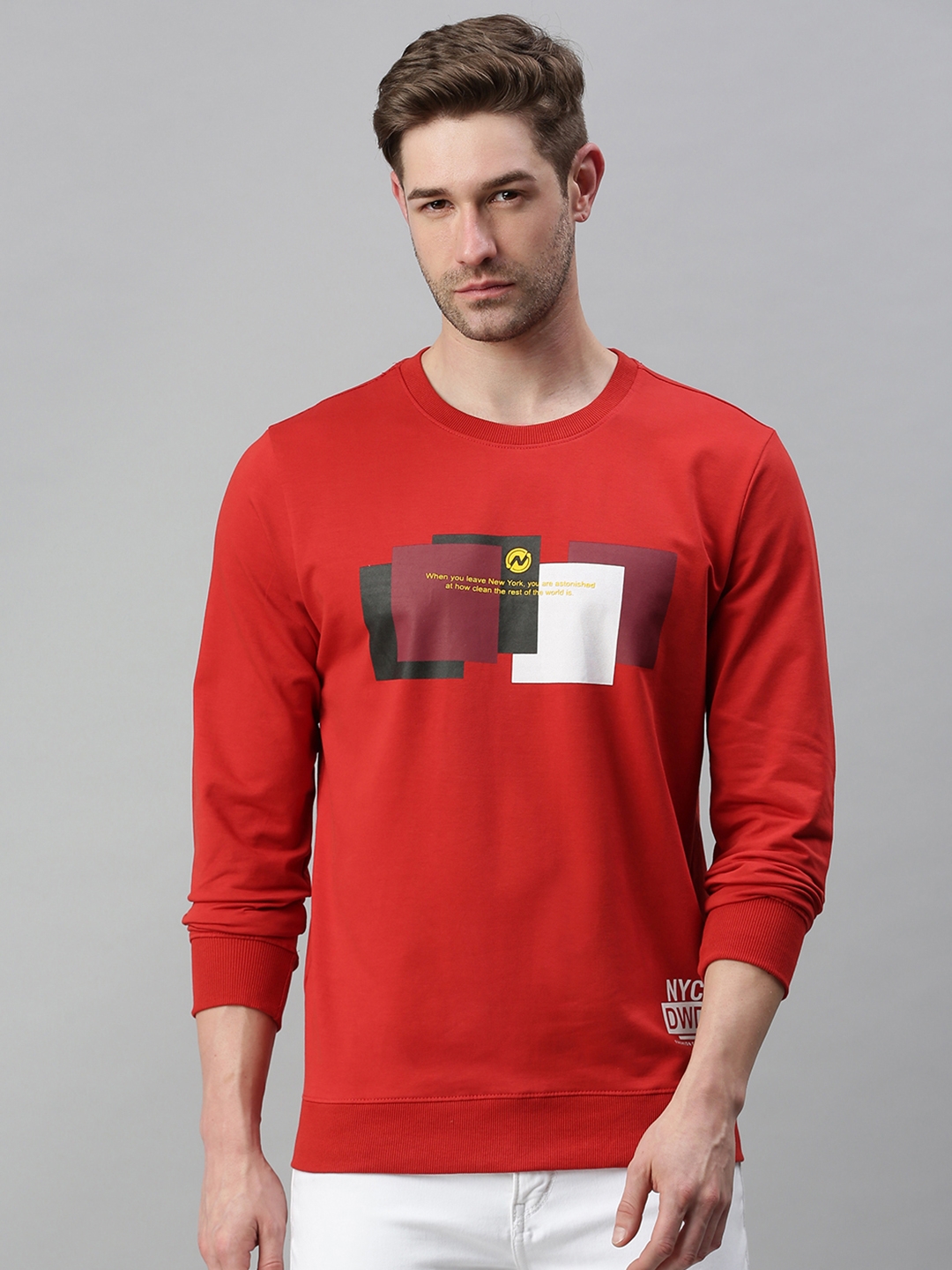 Men's Red Cotton Blend Printed Sweatshirts