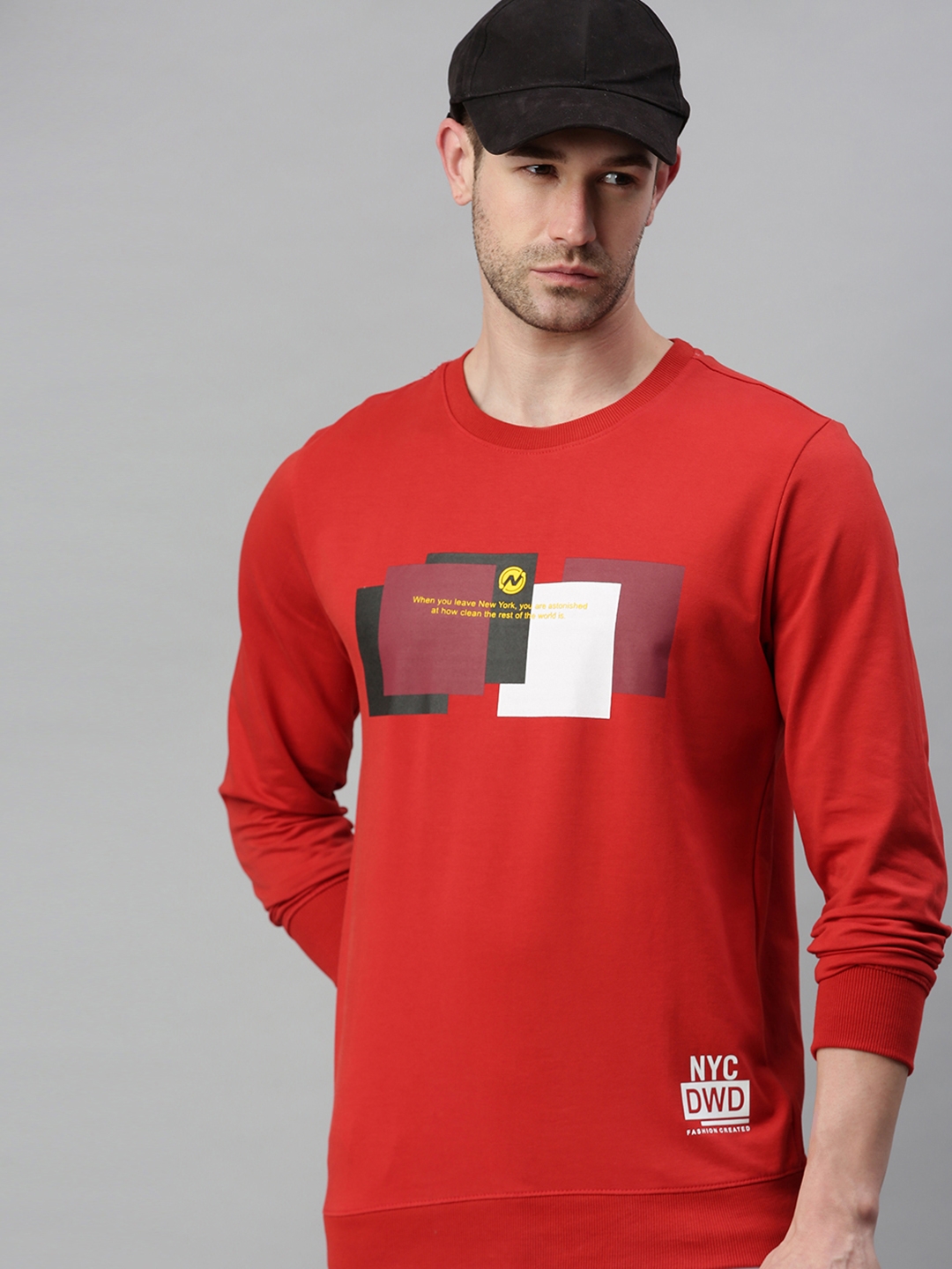 Showoff | Showoff Men's Cotton Casual Red Printed Sweatshirt