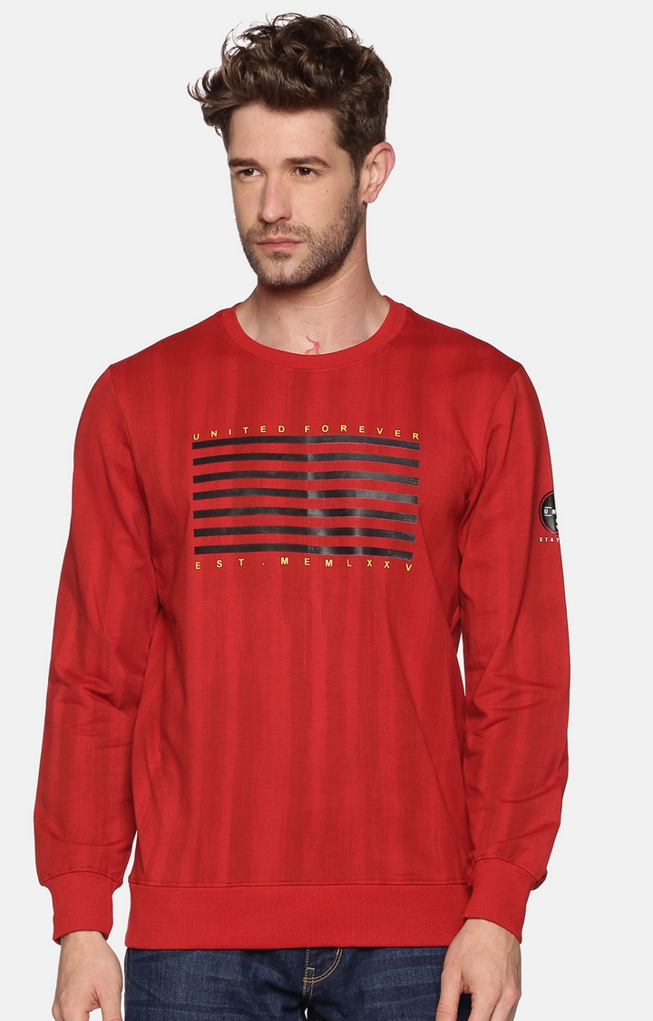 Showoff | Showoff Men's Cotton Casual Red Striped Sweatshirt
