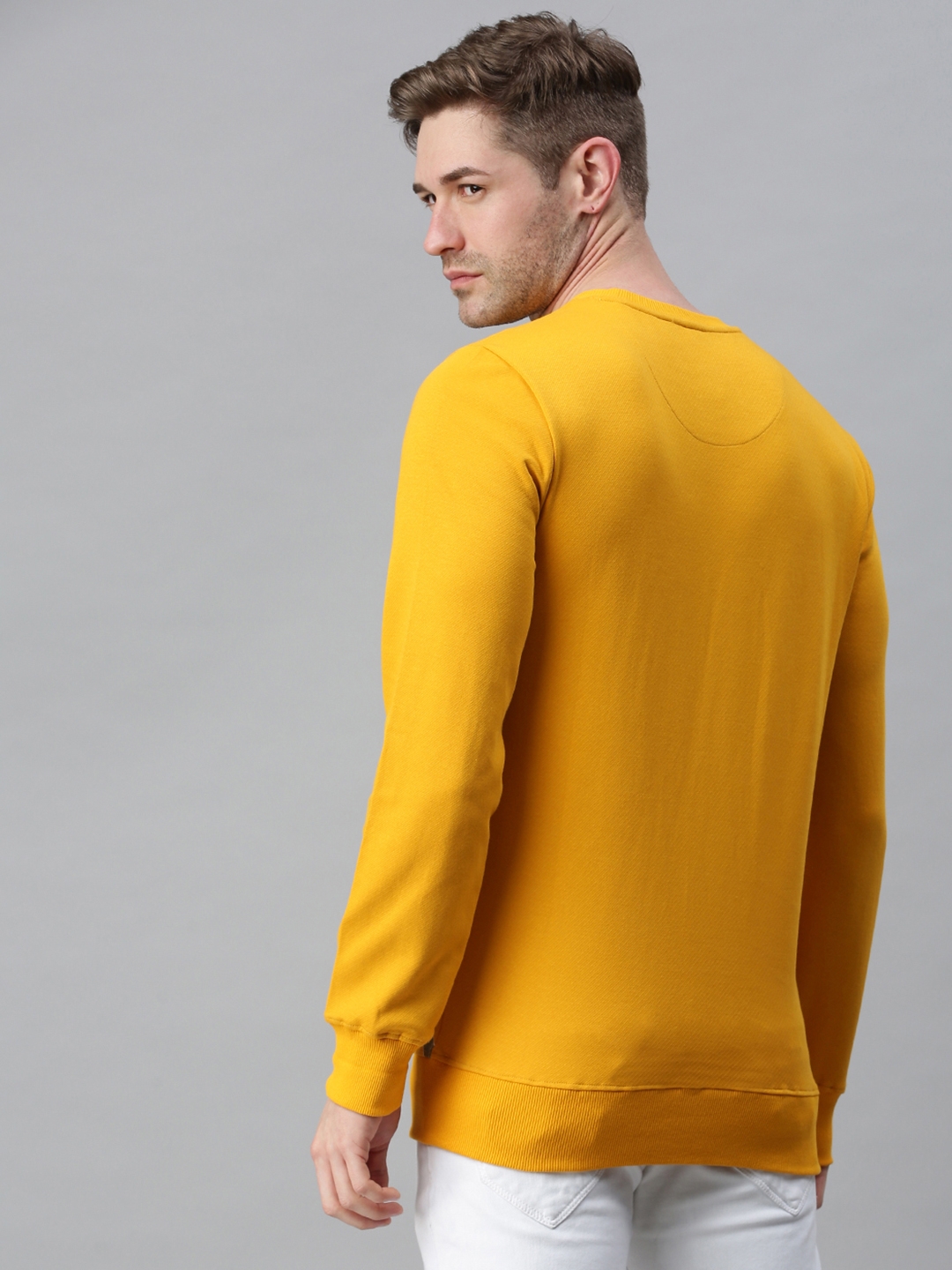 Men's Yellow Cotton Blend Printed Sweatshirts