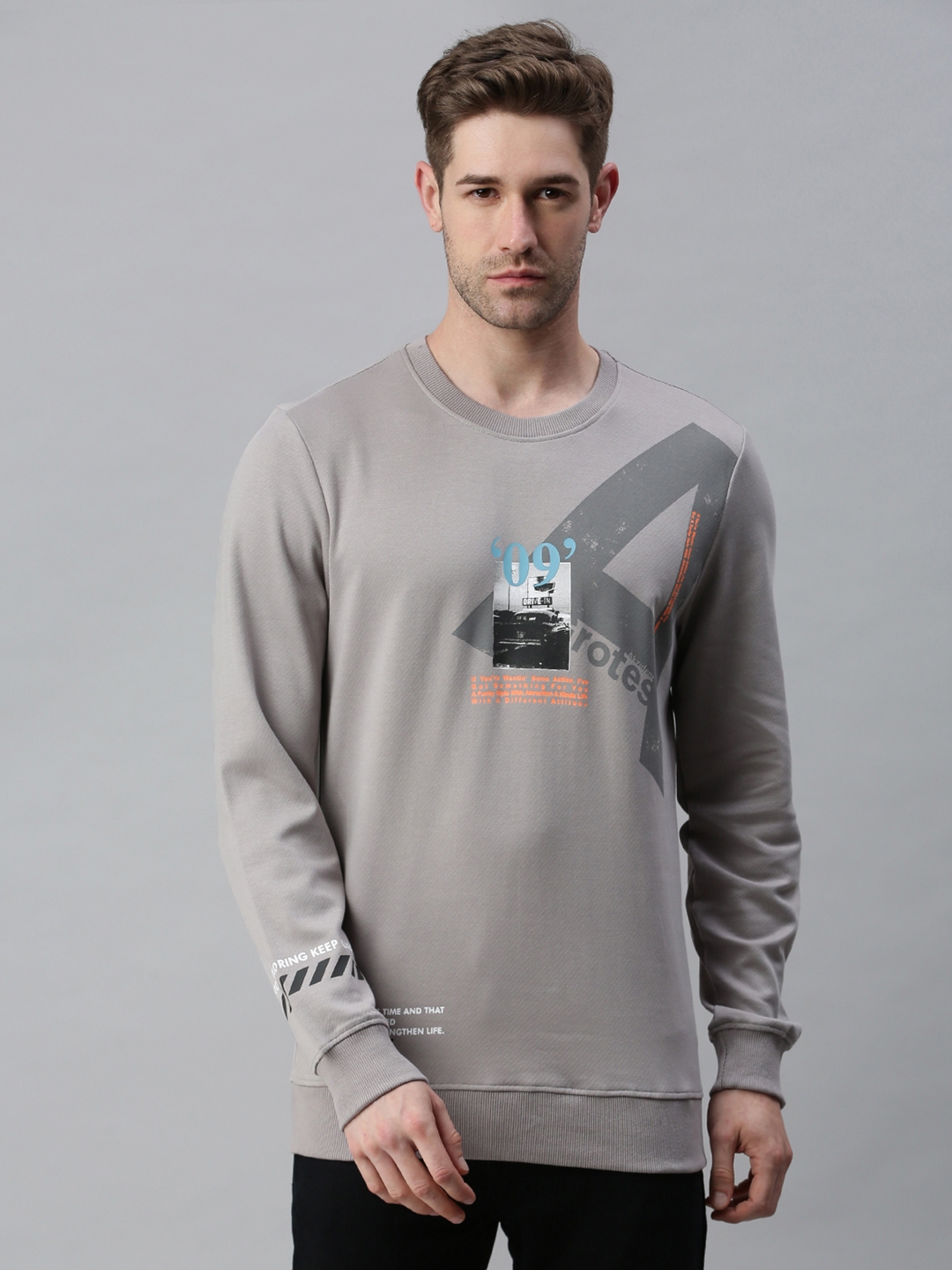Showoff | Showoff Men's Cotton Casual Grey Printed Sweatshirt