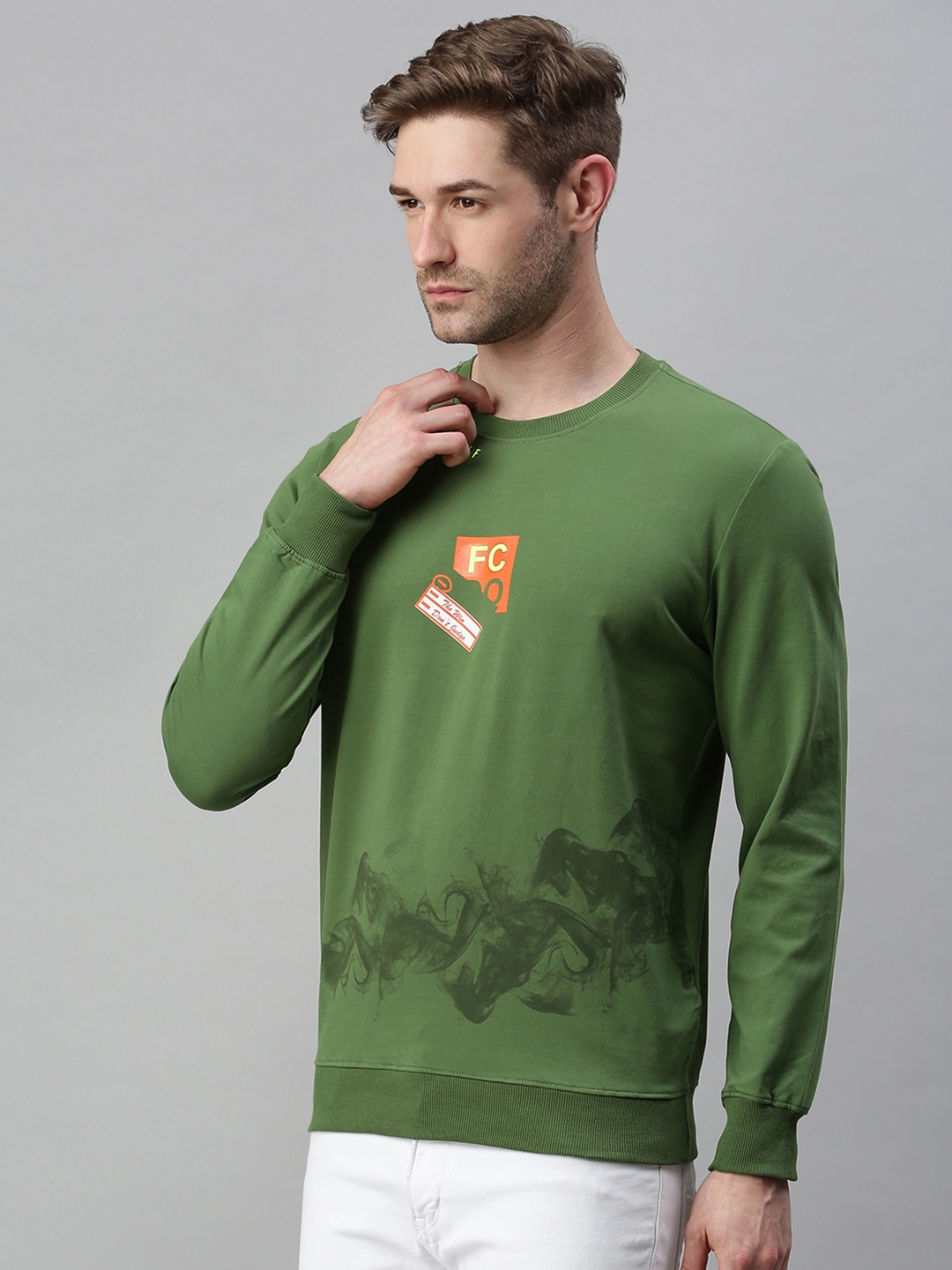 Men's Green Cotton Blend Printed Sweatshirts