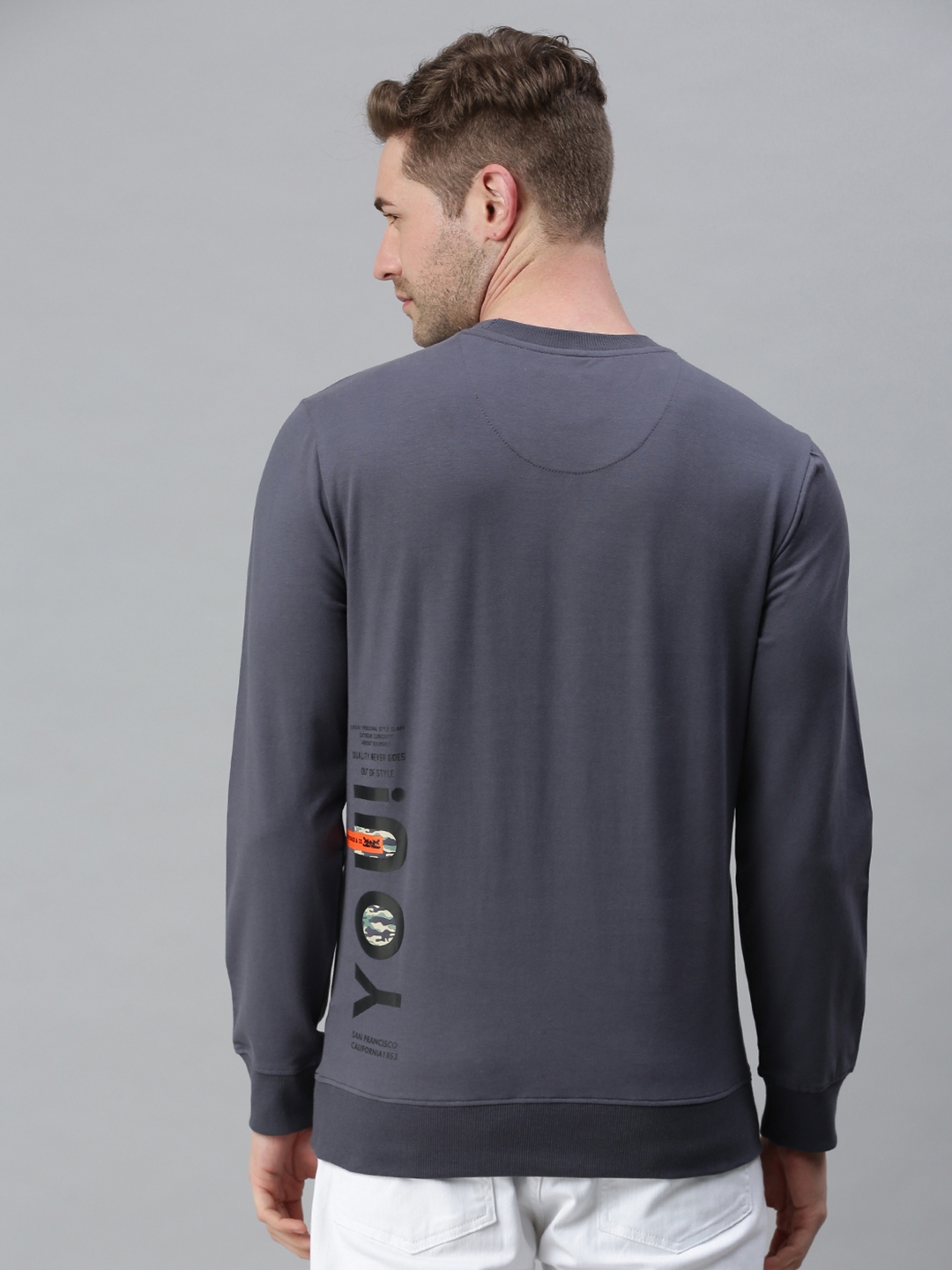 Men's Grey Cotton Blend Printed Sweatshirts
