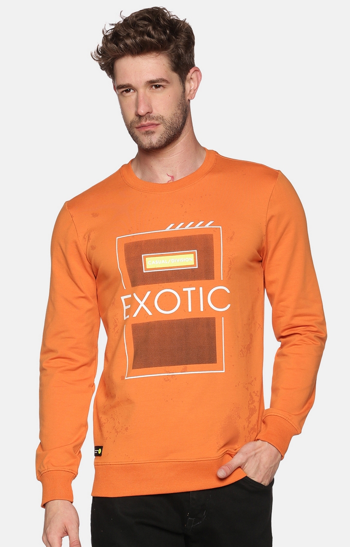 Showoff | Showoff Men's Cotton Casual Orange Printed Sweatshirt