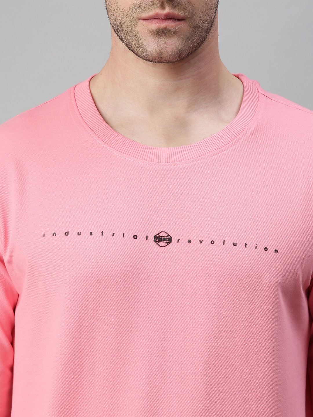 Men's Pink Cotton Blend Solid Sweatshirts