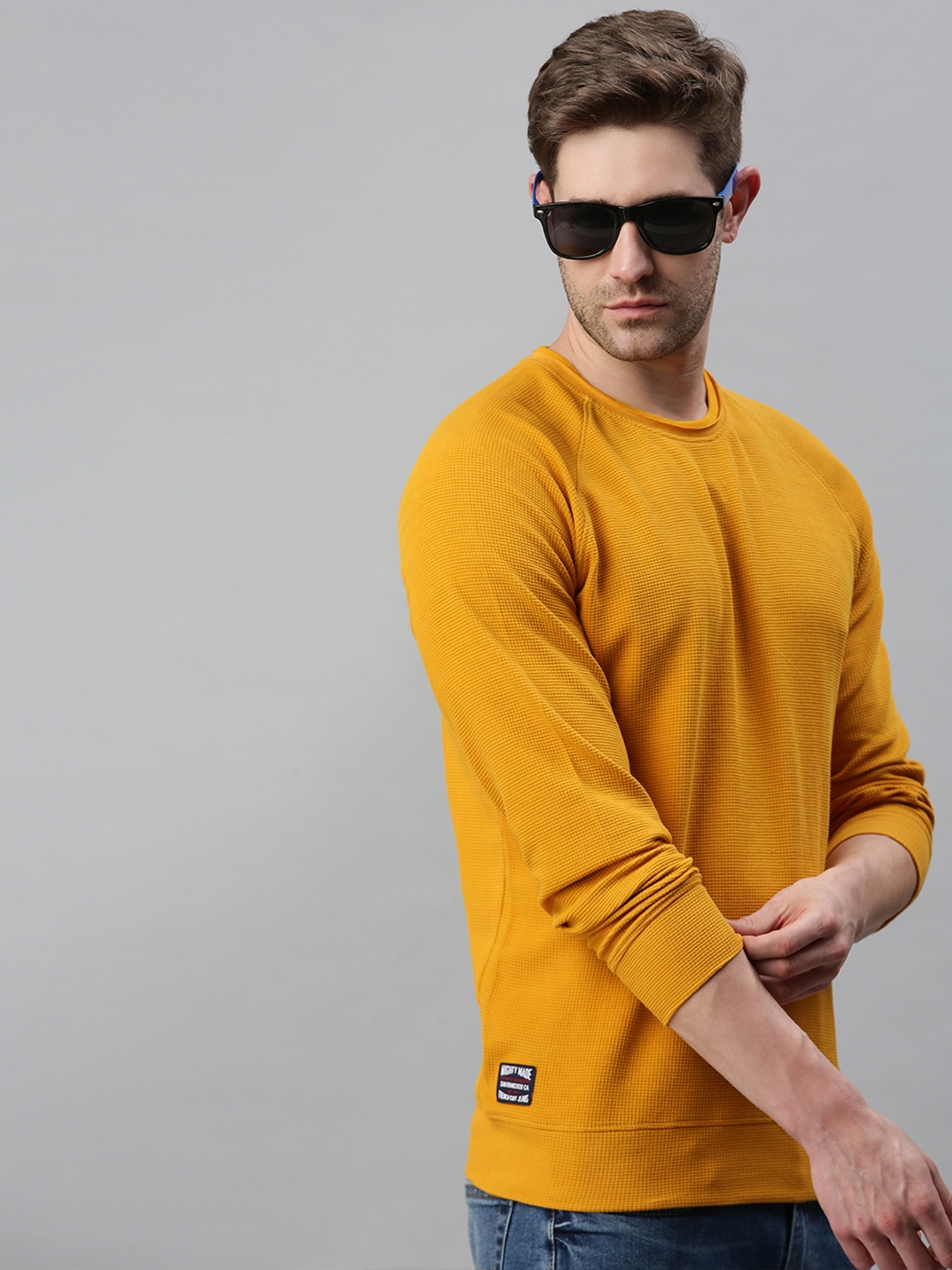 Showoff | Showoff Men's Cotton Casual Yellow Solid Sweatshirt