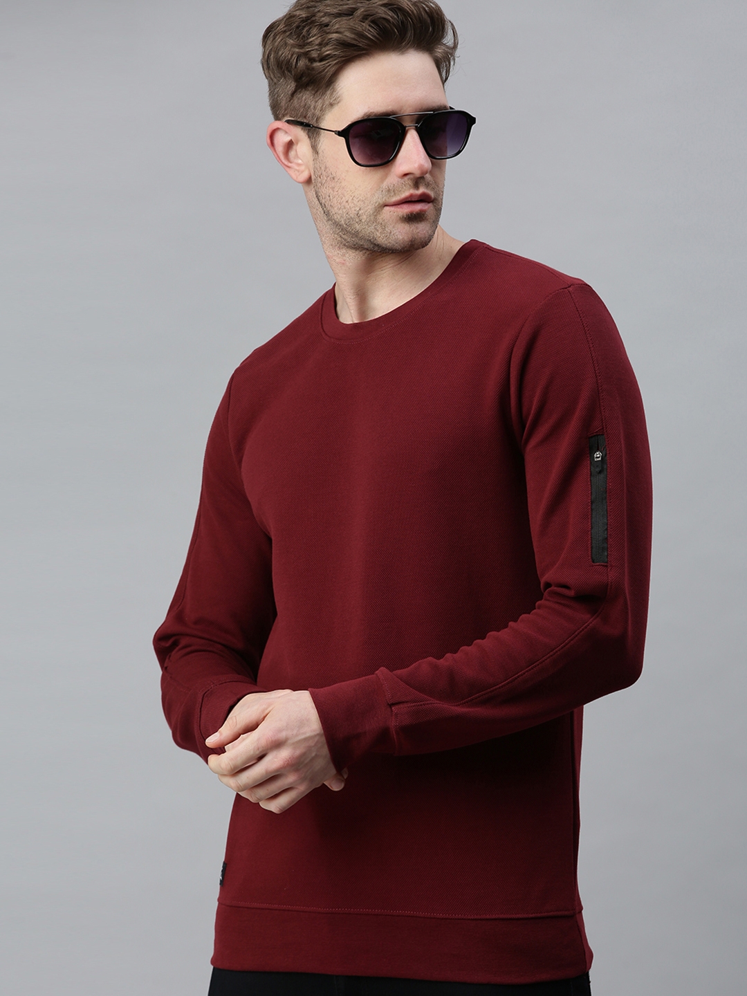 Showoff | Showoff Men's Cotton Casual Maroon Solid Sweatshirt