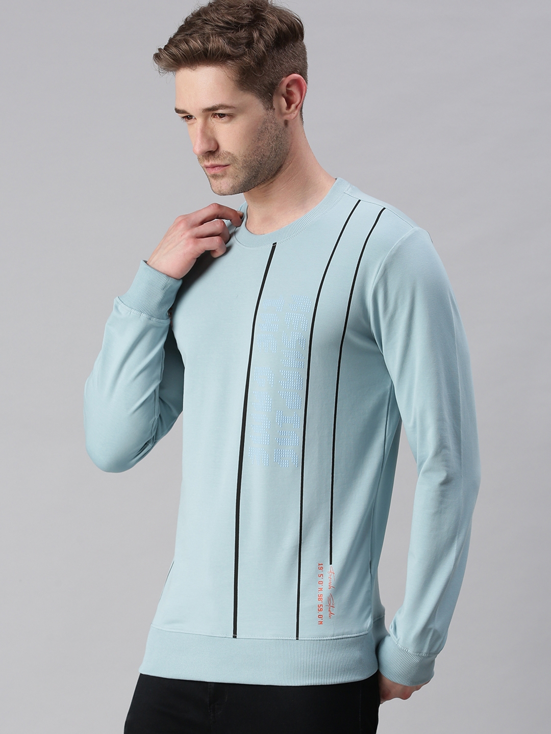 Men's Blue Cotton Blend Printed Sweatshirts