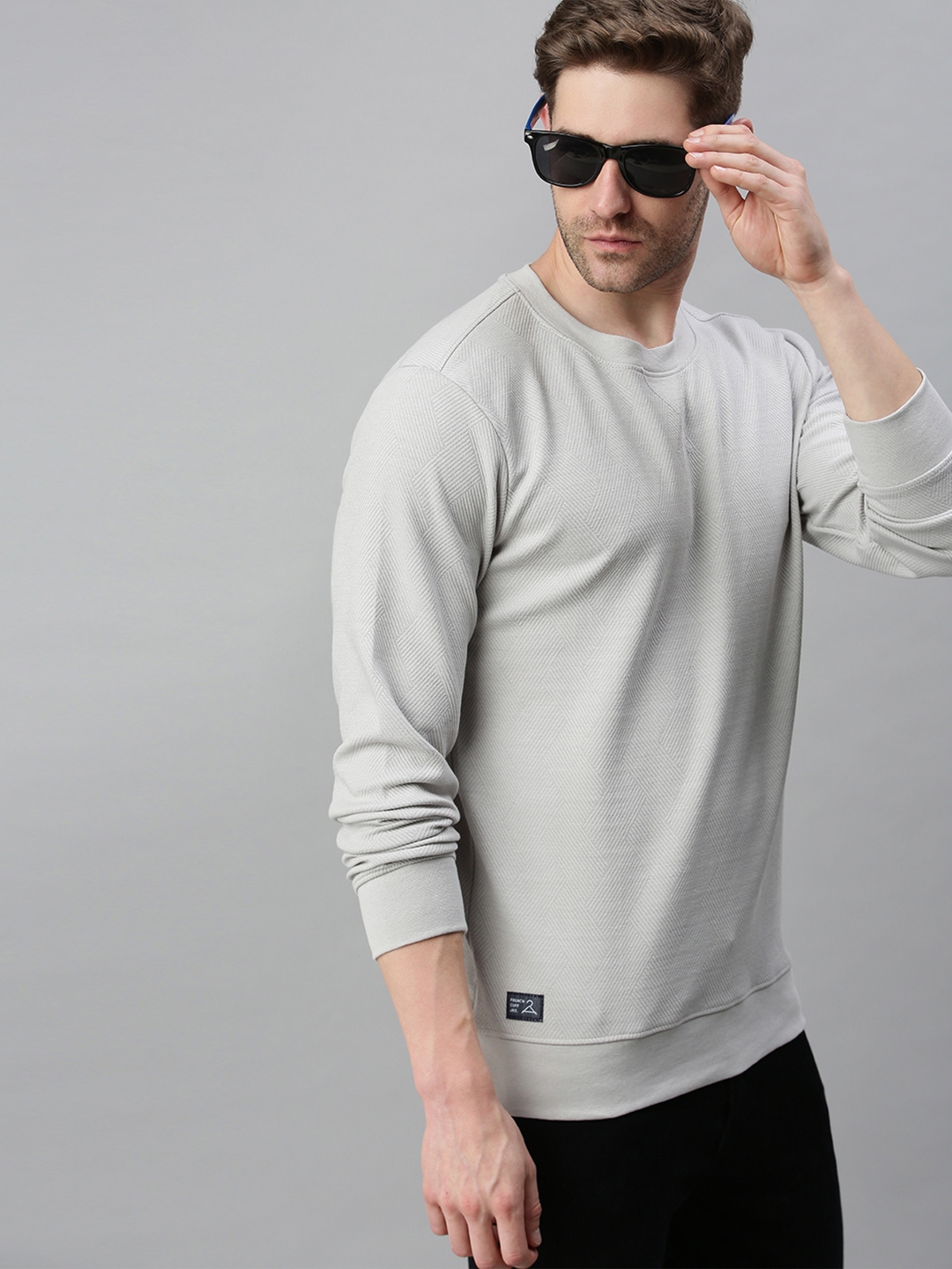 Showoff | Showoff Men's Cotton Casual Grey Solid Sweatshirt