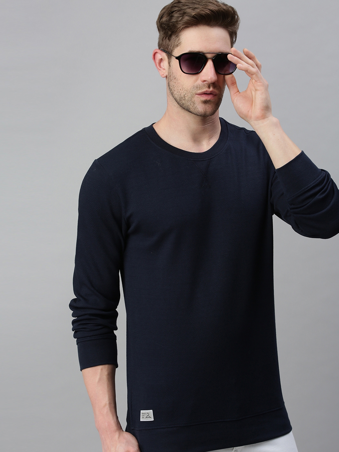 Showoff | Showoff Men's Cotton Casual Navy Blue Solid Sweatshirt