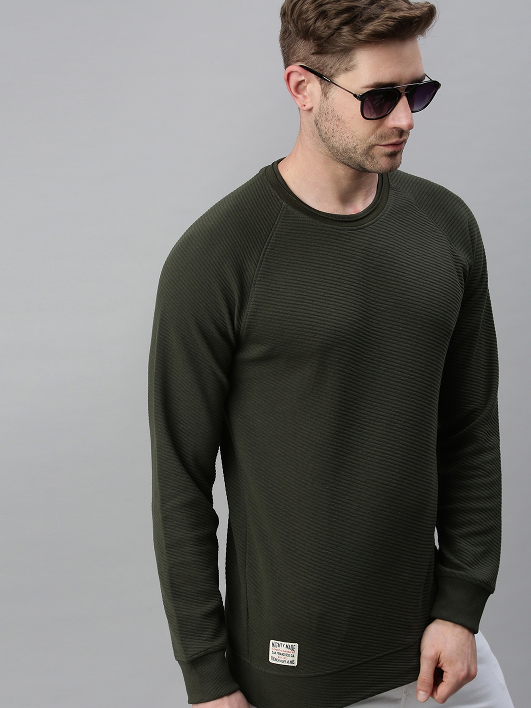 Showoff | Showoff Men's Cotton Casual Olive Solid Sweatshirt