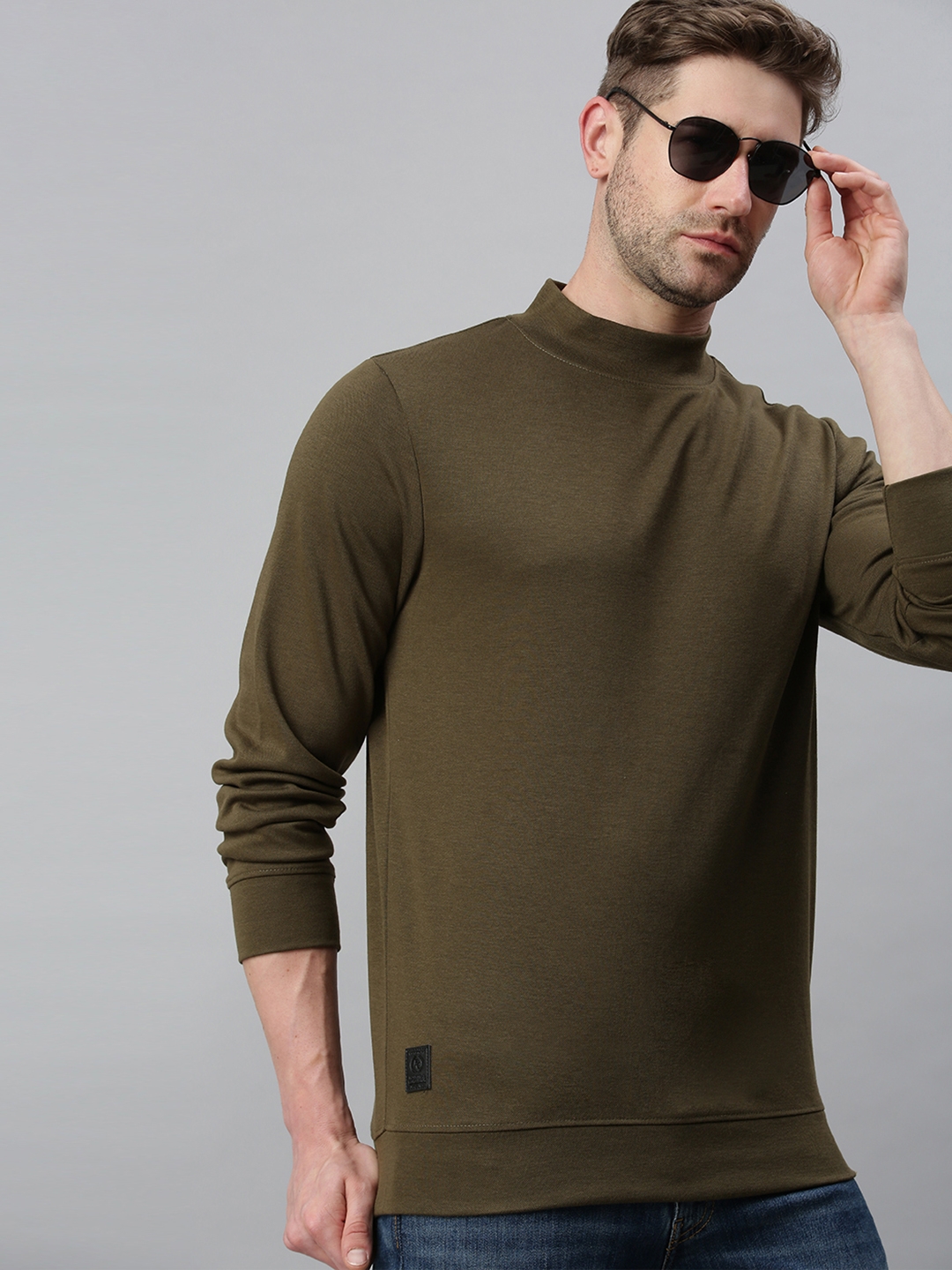 Showoff | Showoff Men's Cotton Casual Olive Solid Sweatshirt