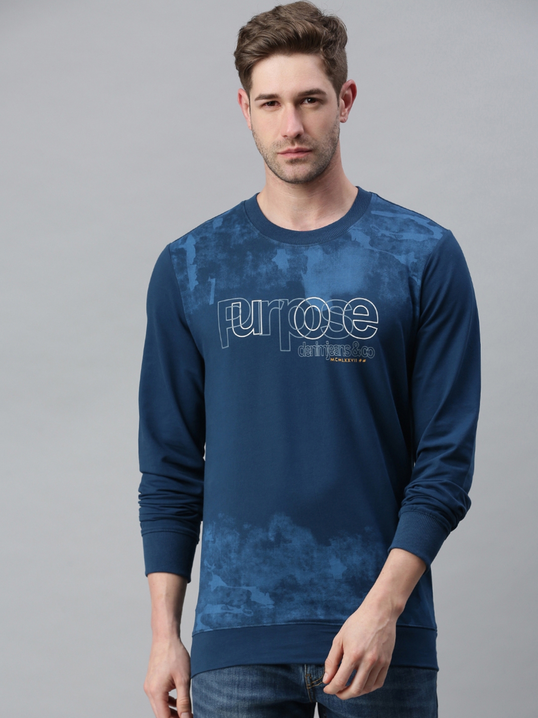 Showoff | Showoff Men's Cotton Casual Blue Camouflage Sweatshirt