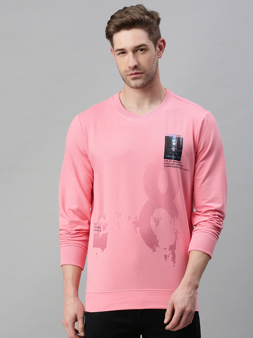 Men's Pink Cotton Blend Printed Sweatshirts