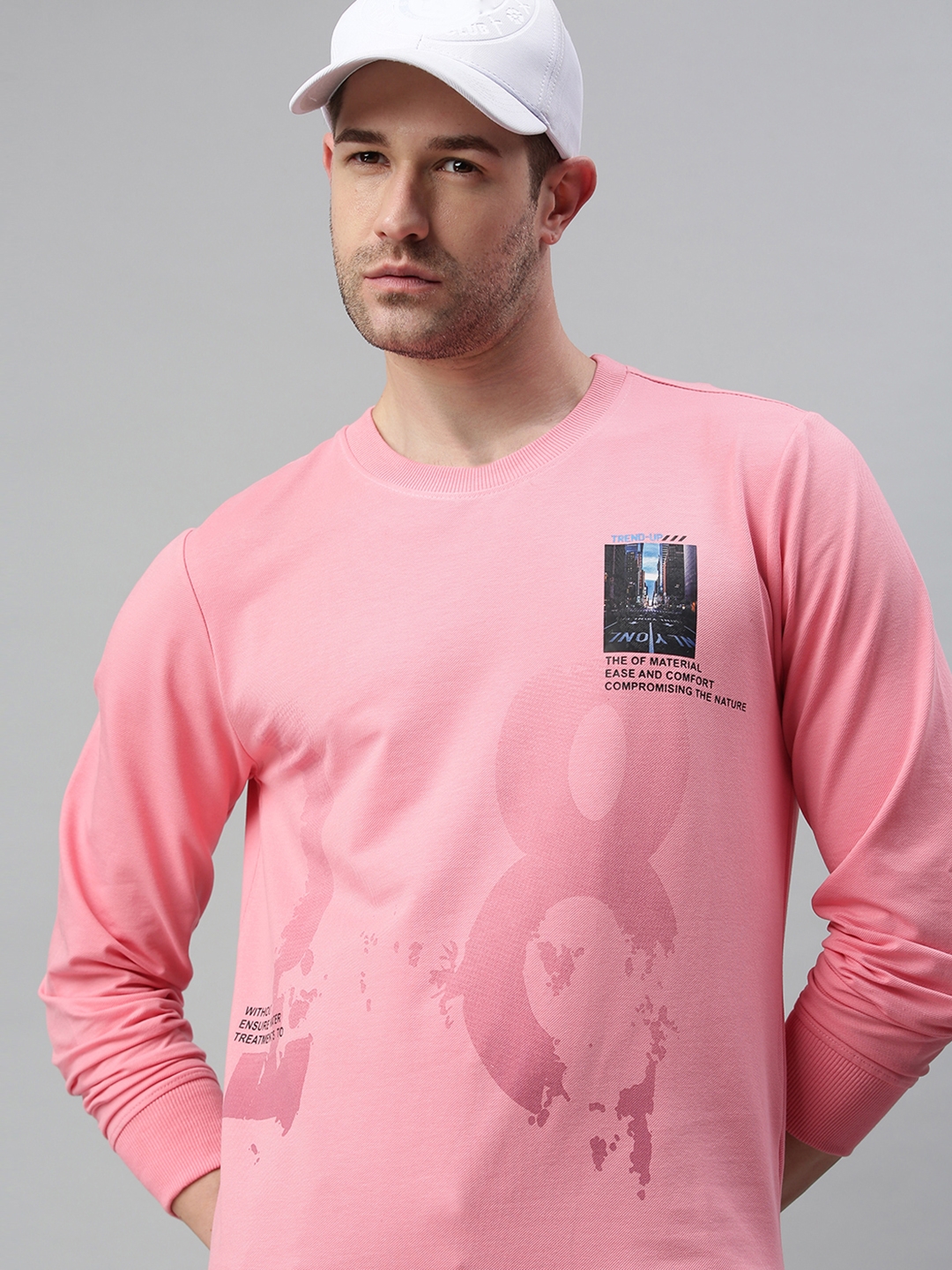 Showoff | Showoff Men's Cotton Casual Pink Printed Sweatshirt