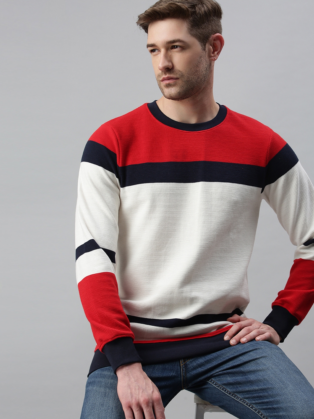Showoff | SHOWOFF Men's  COTTON Casual WHITE RED SweatShirt