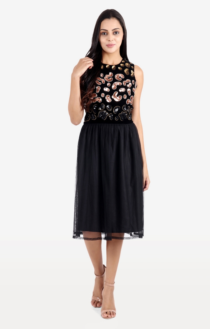 DIWAAH | Diwaah Black Embellished Fit And Flare Dress