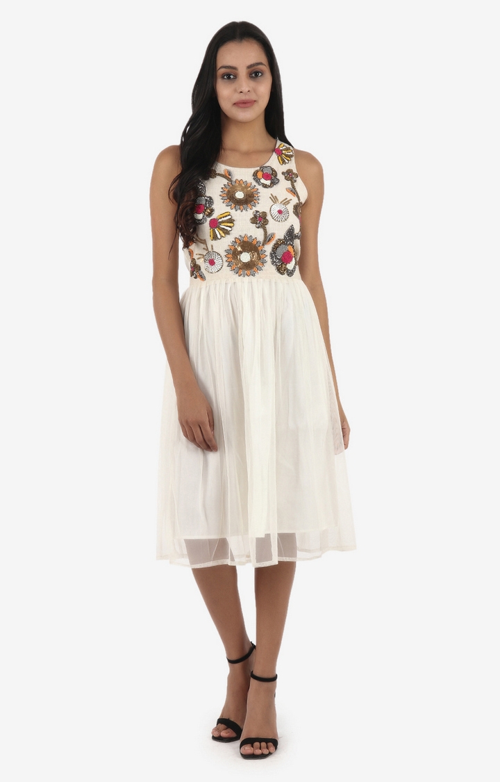 DIWAAH | Diwaah Off White Embellished Fit And Flare Dress