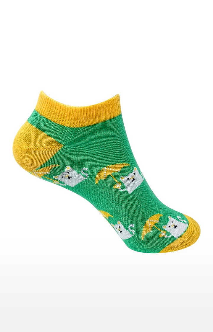 Mint & Oak | Mint & Oak It's Rainin' Cats Green Ankle Length Socks For Women
