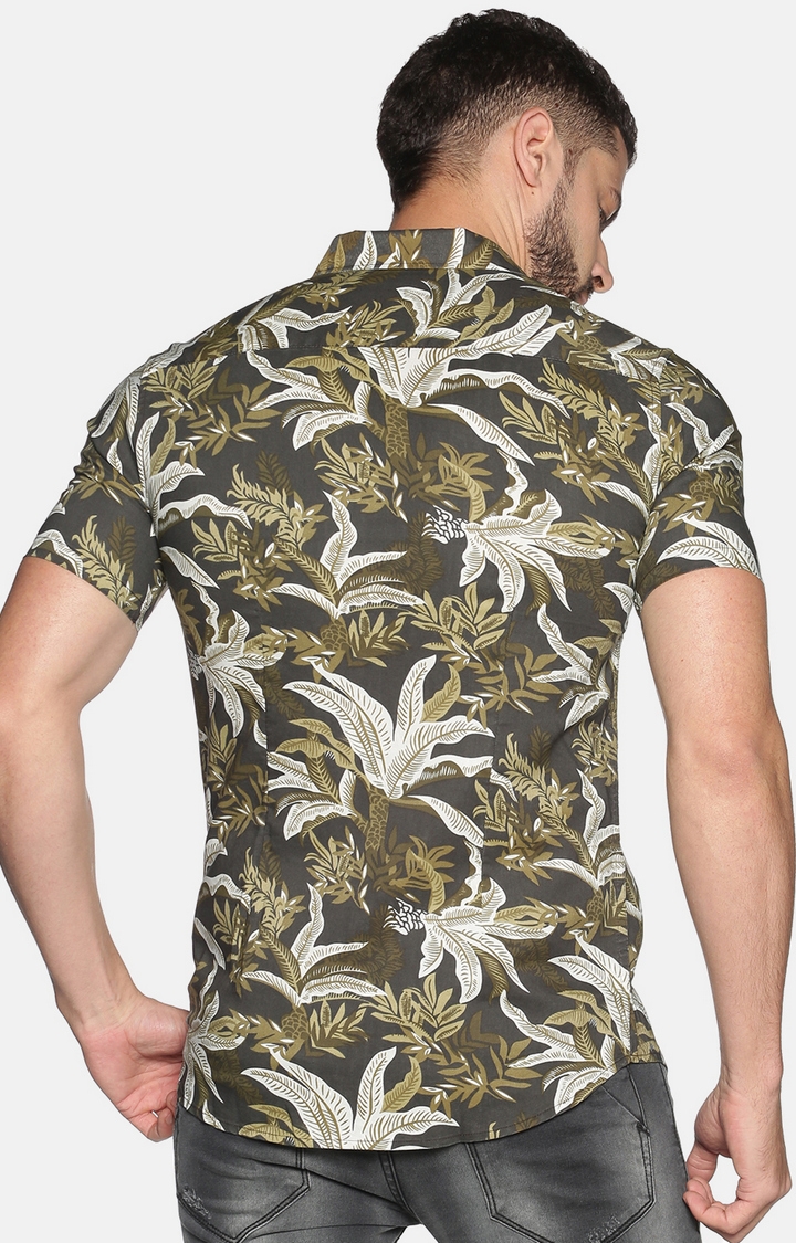 Men's Green Cotton Floral Casual Shirts