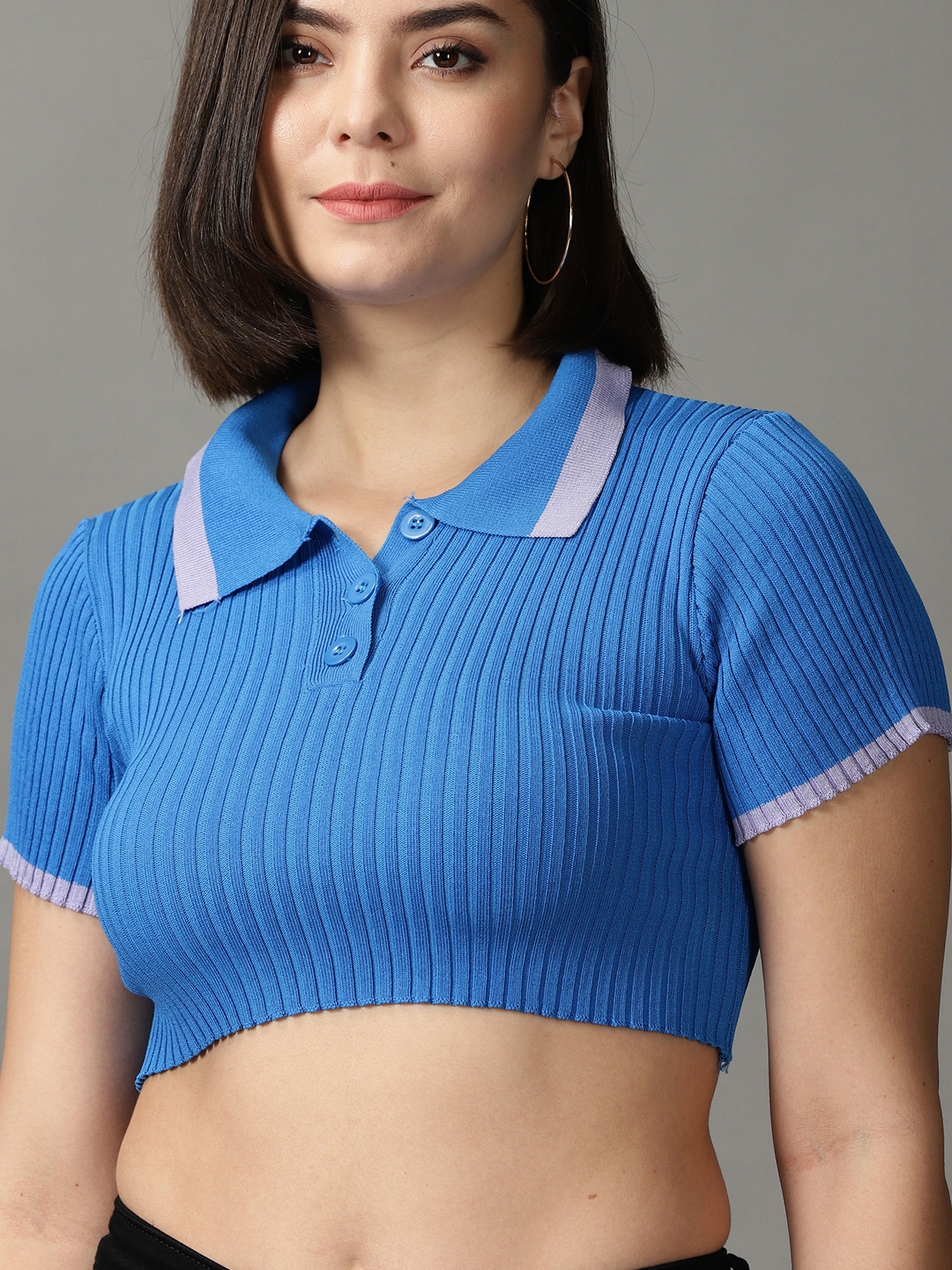 Women's Blue Acrylic Solid Tops