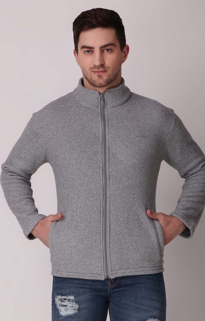 Fitinc Fleece Full Sleeves Melange Light Grey Jacket for Men