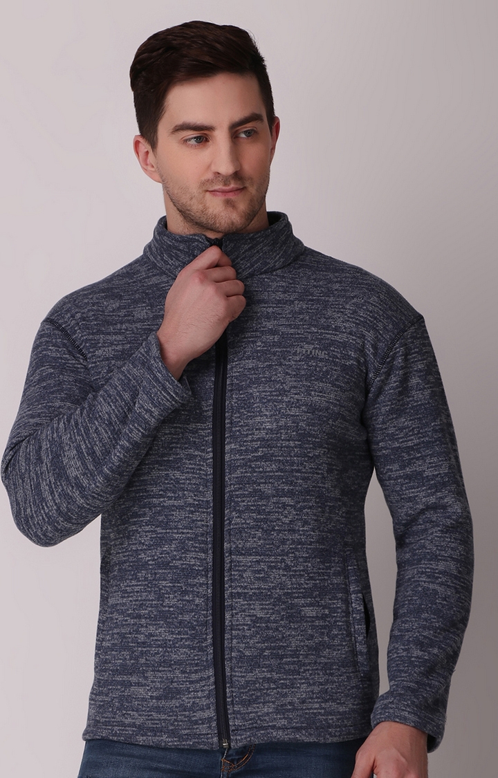 Fitinc | Men's Navy Blue Wool Melange Textured Front Open Jackets