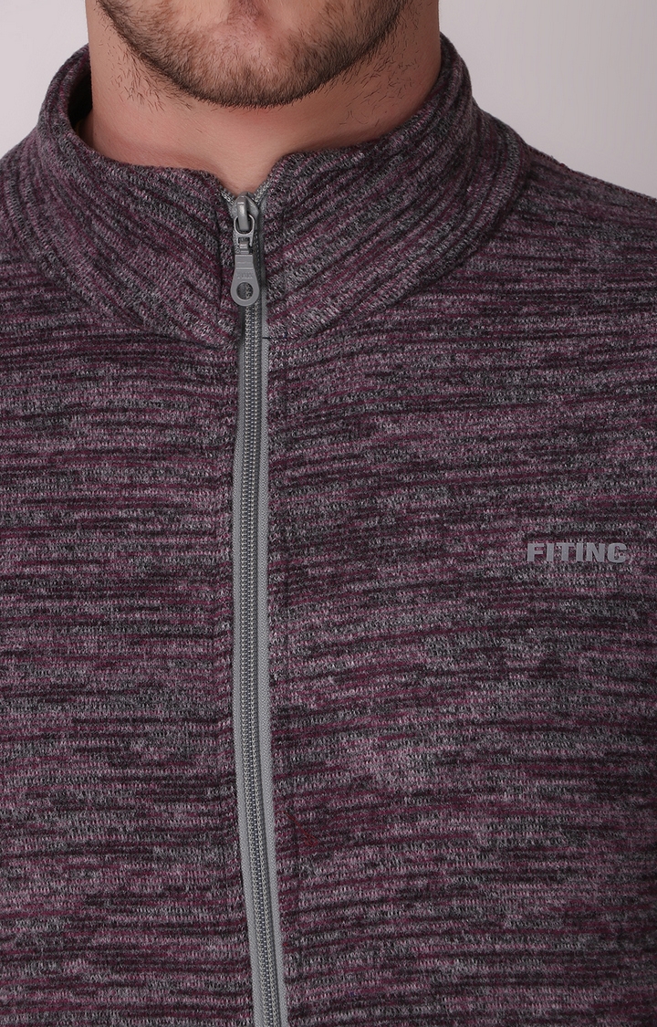 Men's Wine Wool Melange Textured Front Open Jackets