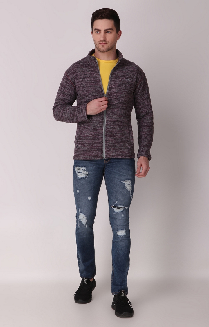 Men's Wine Wool Melange Textured Front Open Jackets