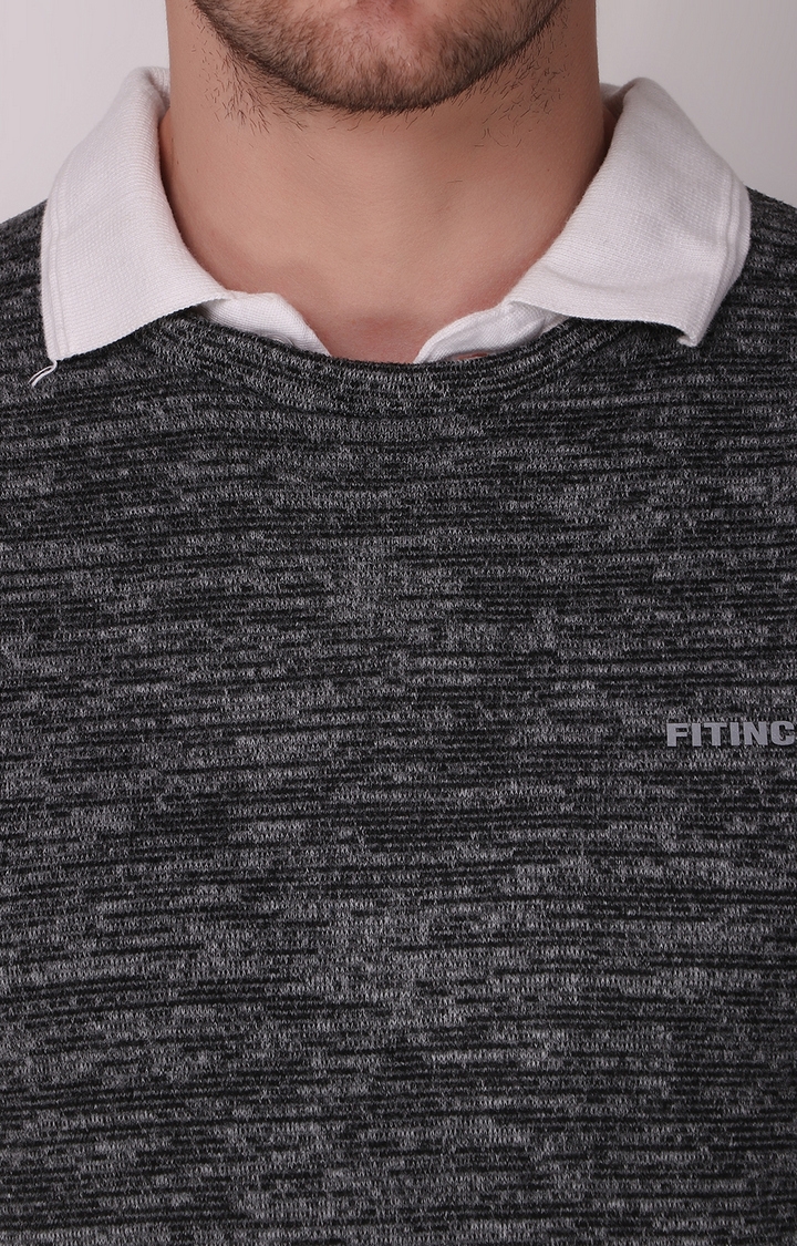 Fitinc | Fitinc Fleece Full Sleeves Melange Black Sweatshirt for Men 5