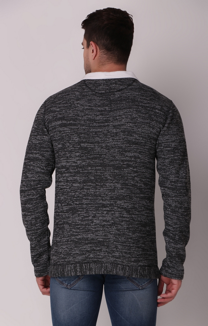 Fitinc | Fitinc Fleece Full Sleeves Melange Black Sweatshirt for Men 4