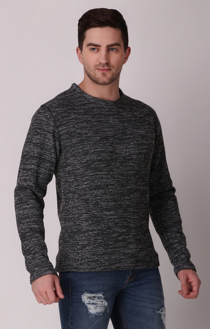 Fitinc | Fitinc Fleece Full Sleeves Melange Black Sweatshirt for Men 3