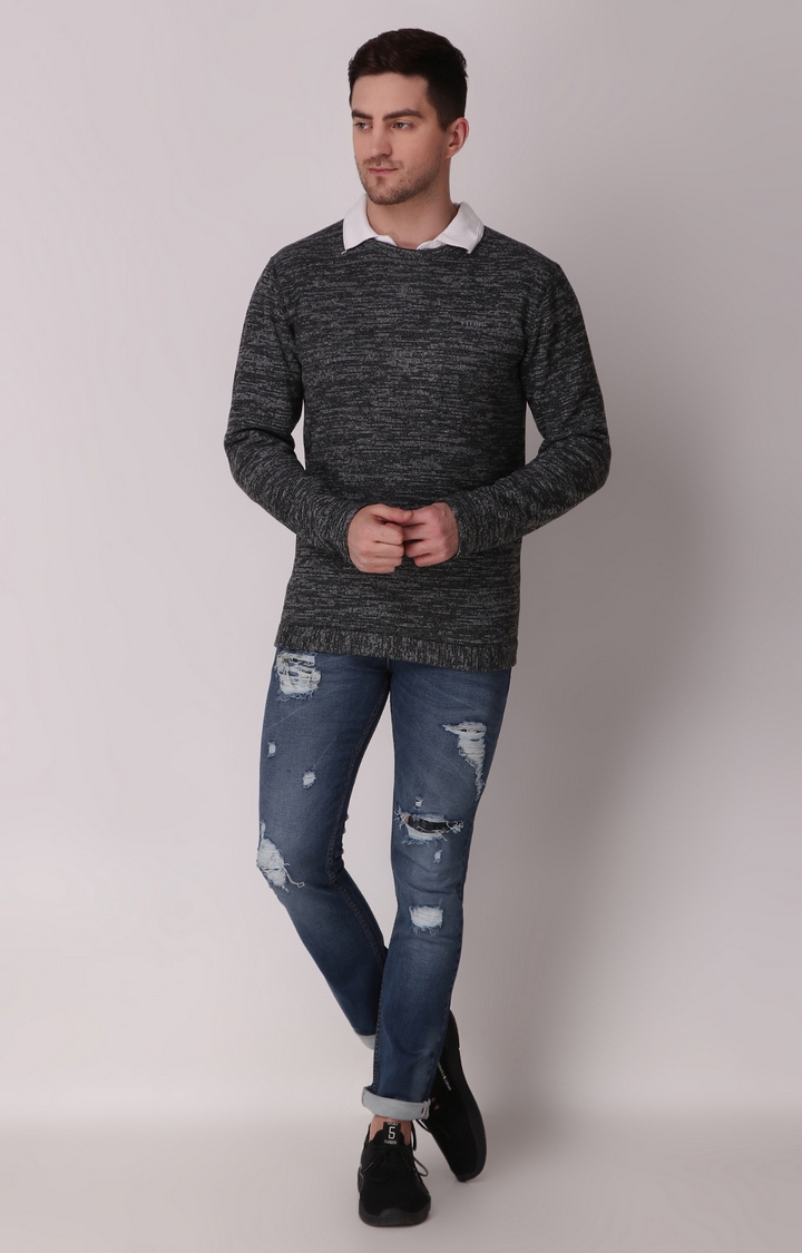Fitinc | Fitinc Fleece Full Sleeves Melange Black Sweatshirt for Men 1