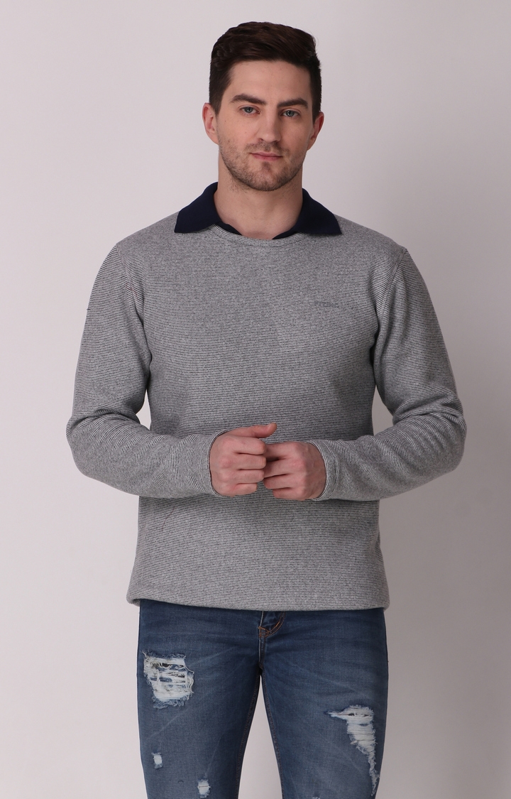 Fitinc | Men's Light Grey Wool Melange Textured Sweatshirt
