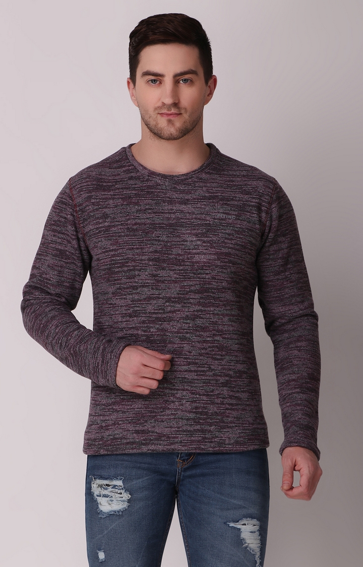 Fitinc Fleece Full Sleeves Melange Wine Sweatshirt for Men